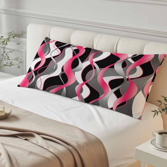 Pink Stripe Body Pillow Cover, Pillowcase Protectors with Zipper, Breathable Decorative Throw Pillow Case Cover, Gradient Grey Moire Geometric Modern Abstract Pillow Shams for Couch Sofa 20x54Inch