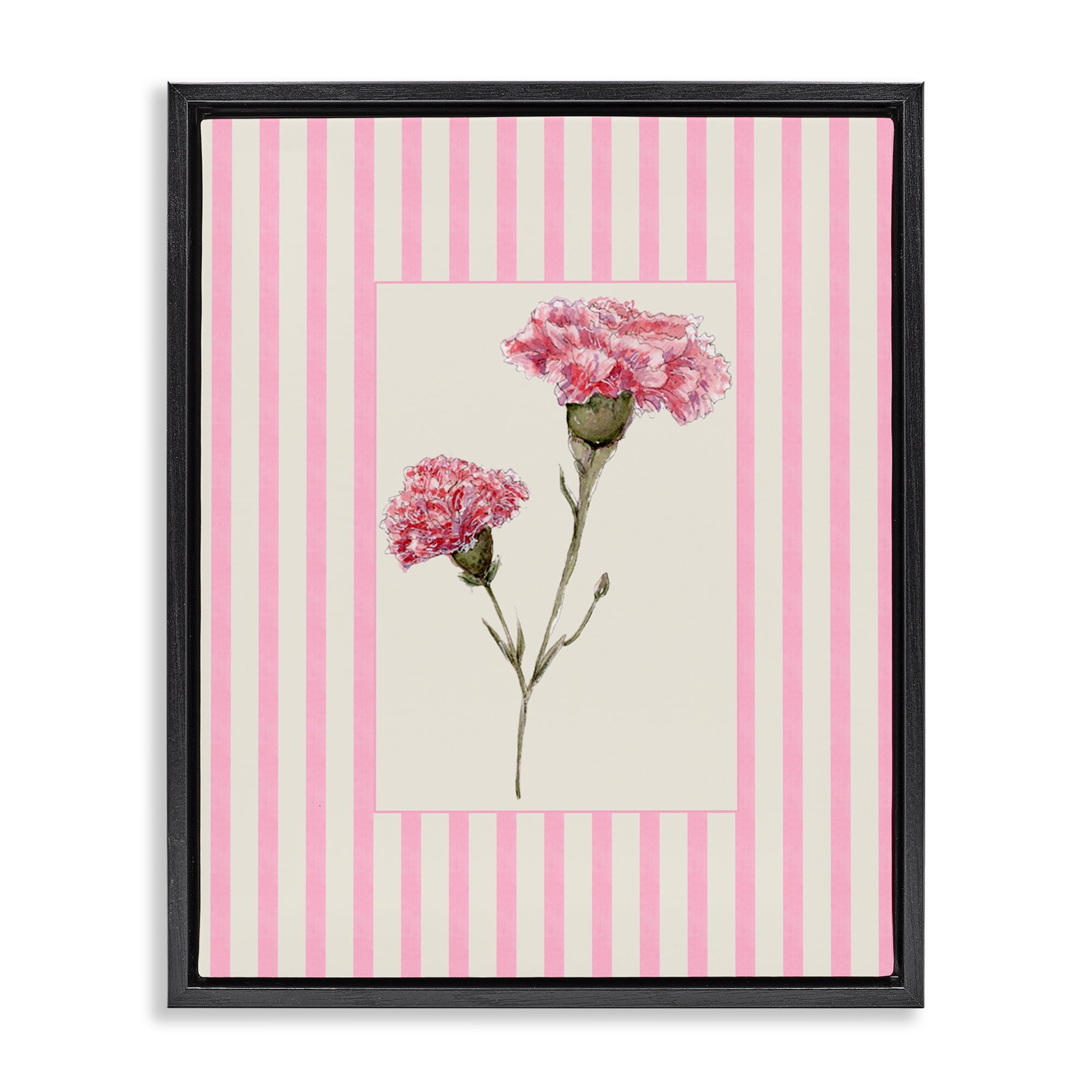 Pink Stripe Carnation Black Framed Floater Canvas Wall Art, design by Lisa Wehmeyer
