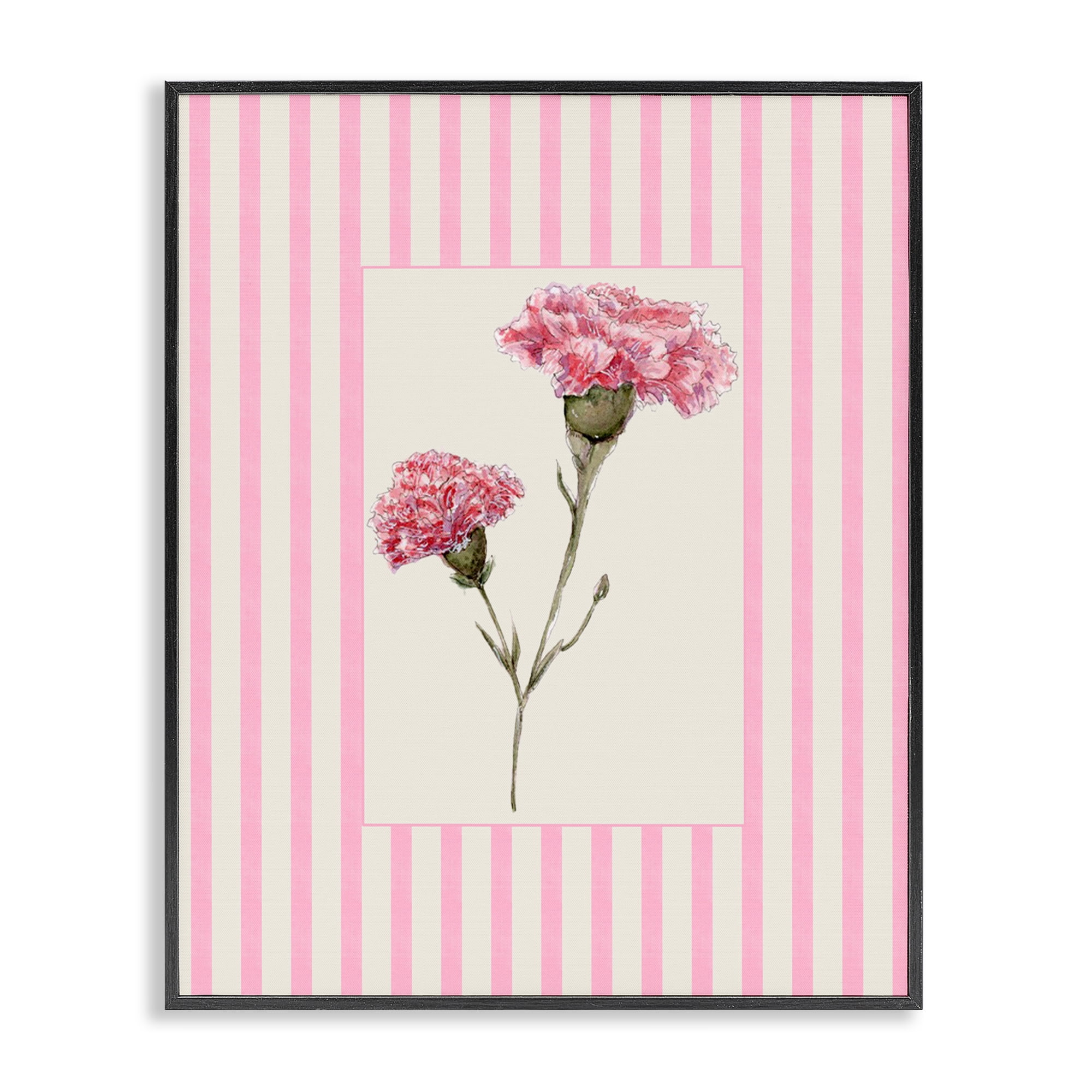 Pink Stripe Carnation Black Framed Giclee Art, design by Lisa Wehmeyer