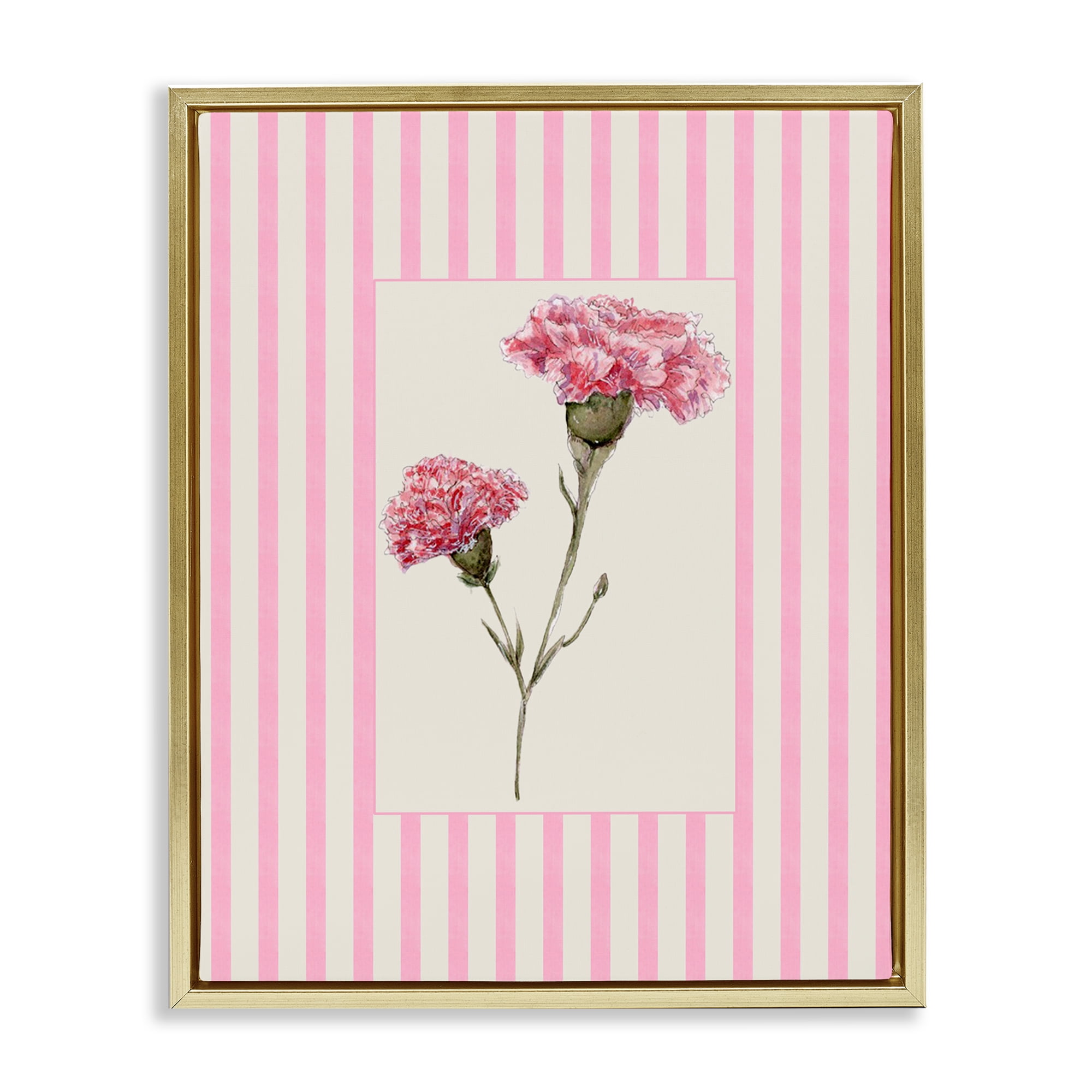 Pink Stripe Carnation Gold Framed Floater Canvas Wall Art, design by Lisa Wehmeyer