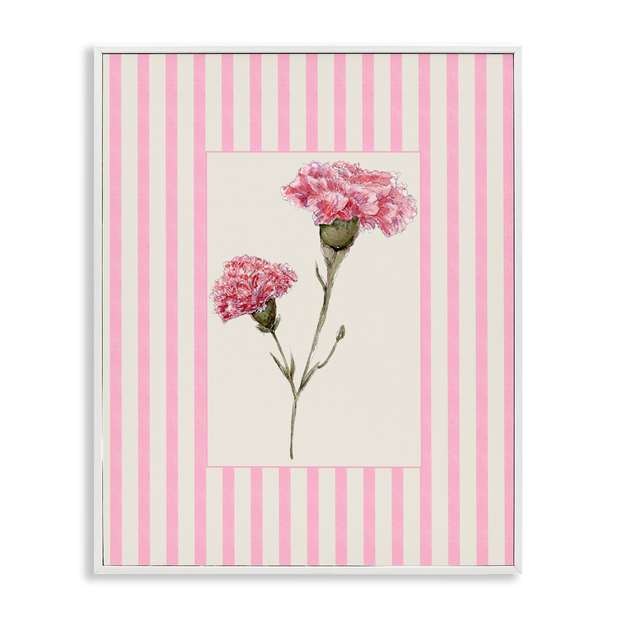 Pink Stripe Carnation White Framed Giclee Art, design by Lisa Wehmeyer
