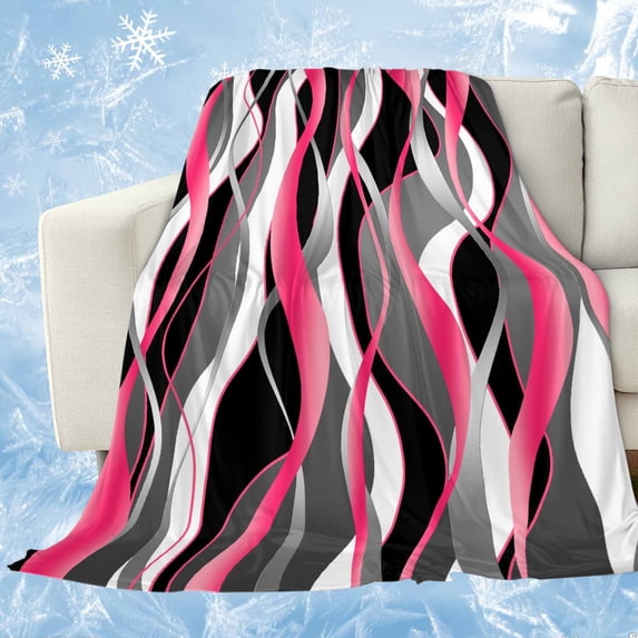 Pink Stripe Cooling Blanket,Lightweight Breathable Summer Throw Blanket with Double Sided Cold Effect,Gradient Grey Moire Geometric Modern Abstract Picnic Blankets Bed Sheet for Hot Sleepers 60"x80"