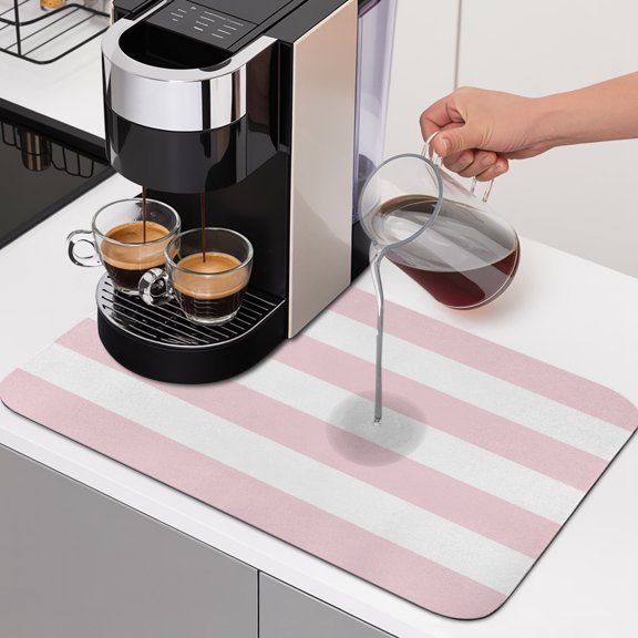 Pink Stripe Dish Drying Mats for Kitchen Counter, Modern Minimalist Geometric Wide Horizontal Lines Absorbent Coffee Bar Mat with Non-slip Rubber Backed Quick Drying Dish Rack Pad 12"x16"