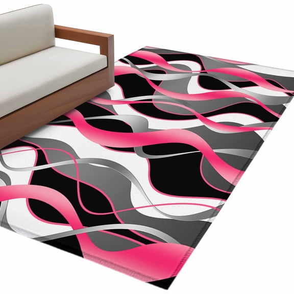 Pink Stripe Large Area Rugs for Bedroom Living Room, Soft Non Slip Carpet Bedside Rug, Gradient Grey Moire Geometric Modern Abstract Rectangular Floor Cover Kitchen Accent Rug 3'x5' for Office