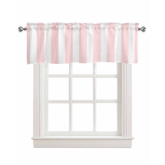 Pink Stripe Linen Curtain Valance for Bedroom/Bathroom/Kitchen/Living/Dining Room Window,White Geometric Striped Modern Boho Minimalist Art Pocket Topper Drapes Decorative Cafe Drapery Panel 60"x18"