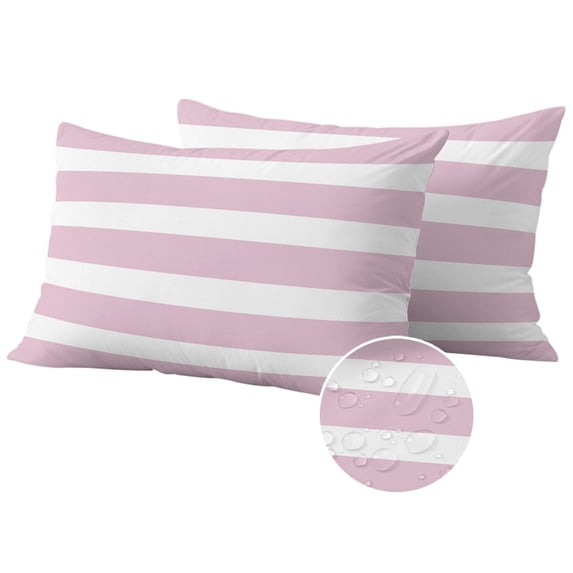 Pink Stripe Outdoor Pillow Covers 20x12 Set of 2,Waterproof Patio Throw Pillowcase Protectors,Modern Simple Geometric White Striped Lumbar Decorative Pillow Shams Cushion Covers for Seat Bed Couch