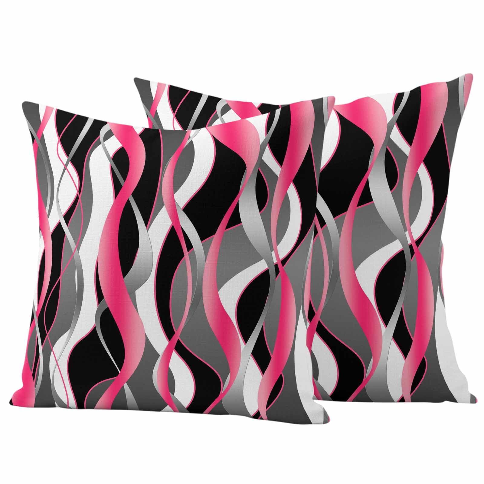 Pink Stripe Outdoor Waterproof Pillow Covers, Gradient Grey Moire Geometric Modern Abstract Decorative Square Throw Pillowcase Sofa Cushion Sham for Patio/Couch/Chair, 16"x16" 2 Pack
