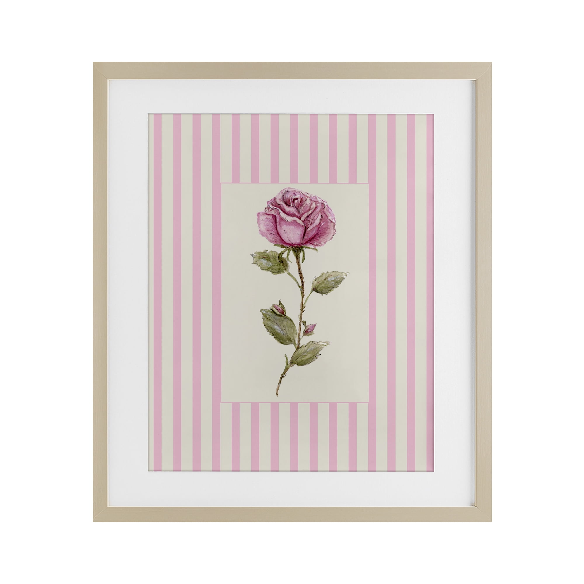 Pink Stripe Rose Birch Framed Print Under Glass, design by Lisa Wehmeyer