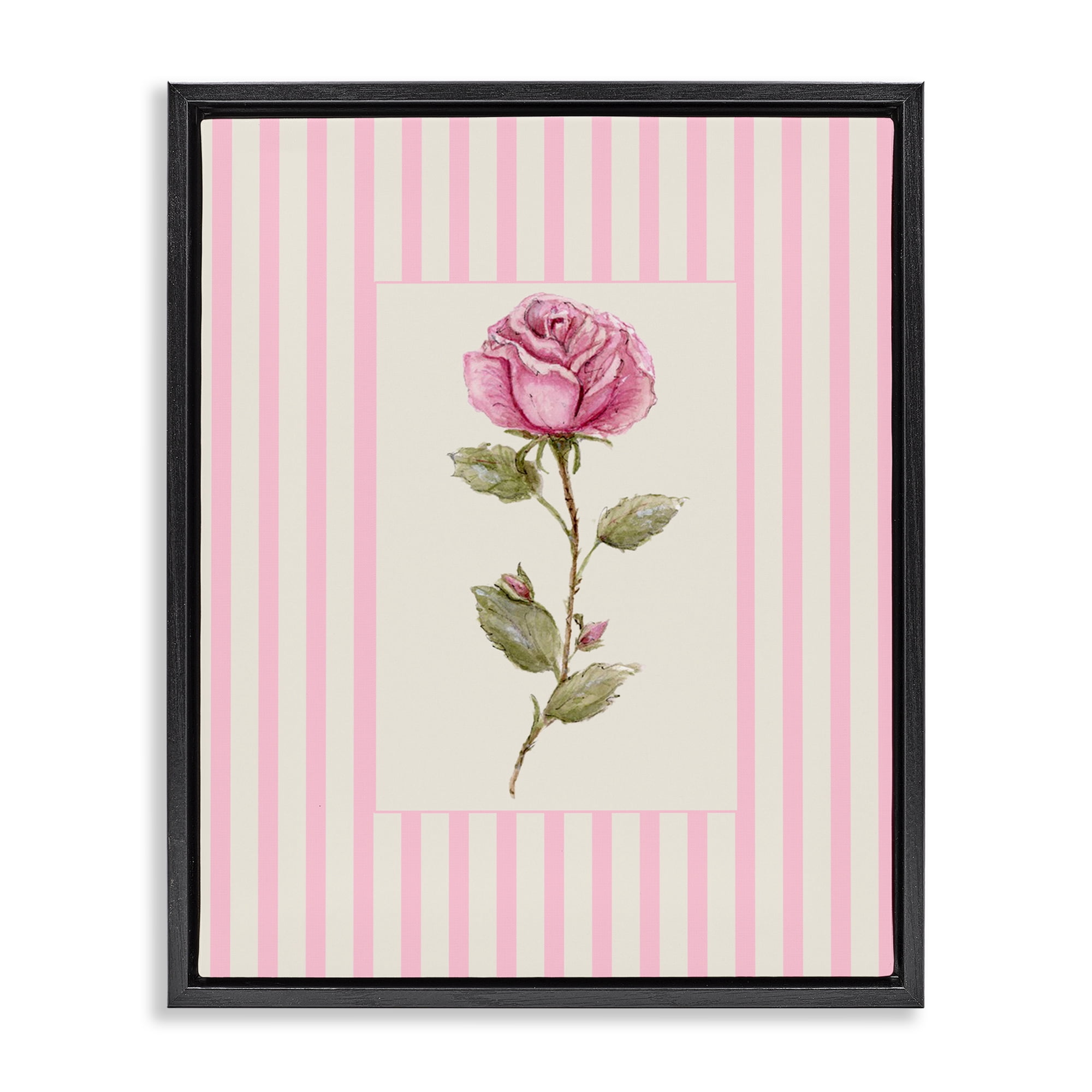 Pink Stripe Rose Black Framed Floater Canvas Wall Art, design by Lisa Wehmeyer