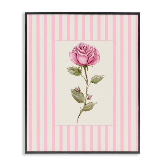 Pink Stripe Rose Black Framed Giclee Art, design by Lisa Wehmeyer