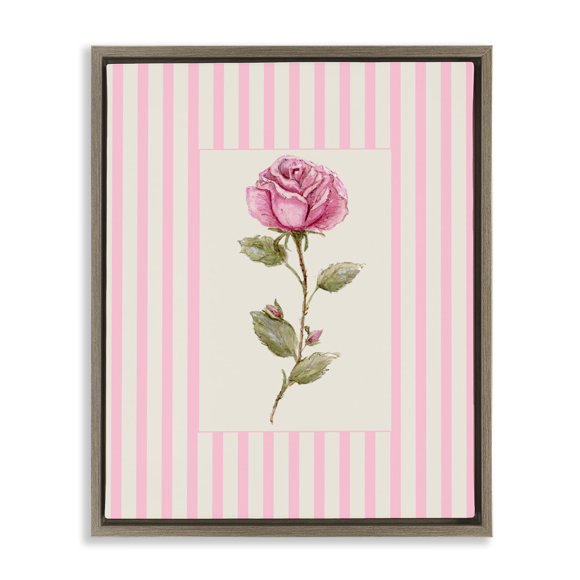 Pink Stripe Rose Brown Framed Floater Canvas Wall Art, design by Lisa Wehmeyer