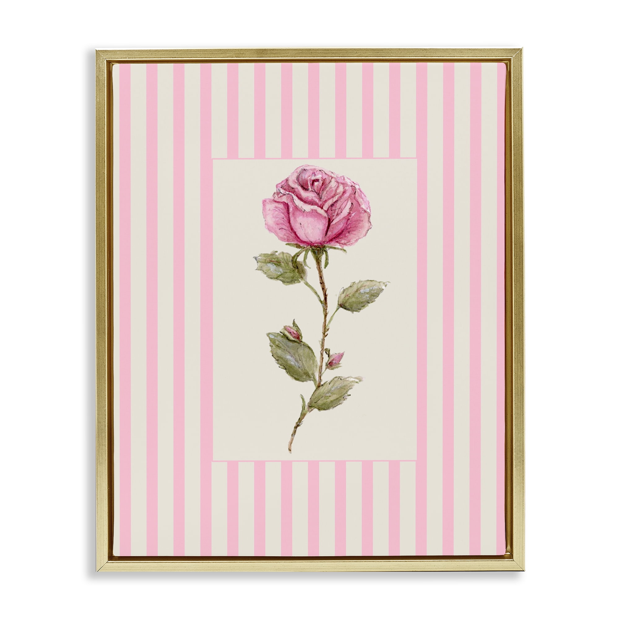 Pink Stripe Rose Gold Framed Floater Canvas Wall Art, design by Lisa Wehmeyer