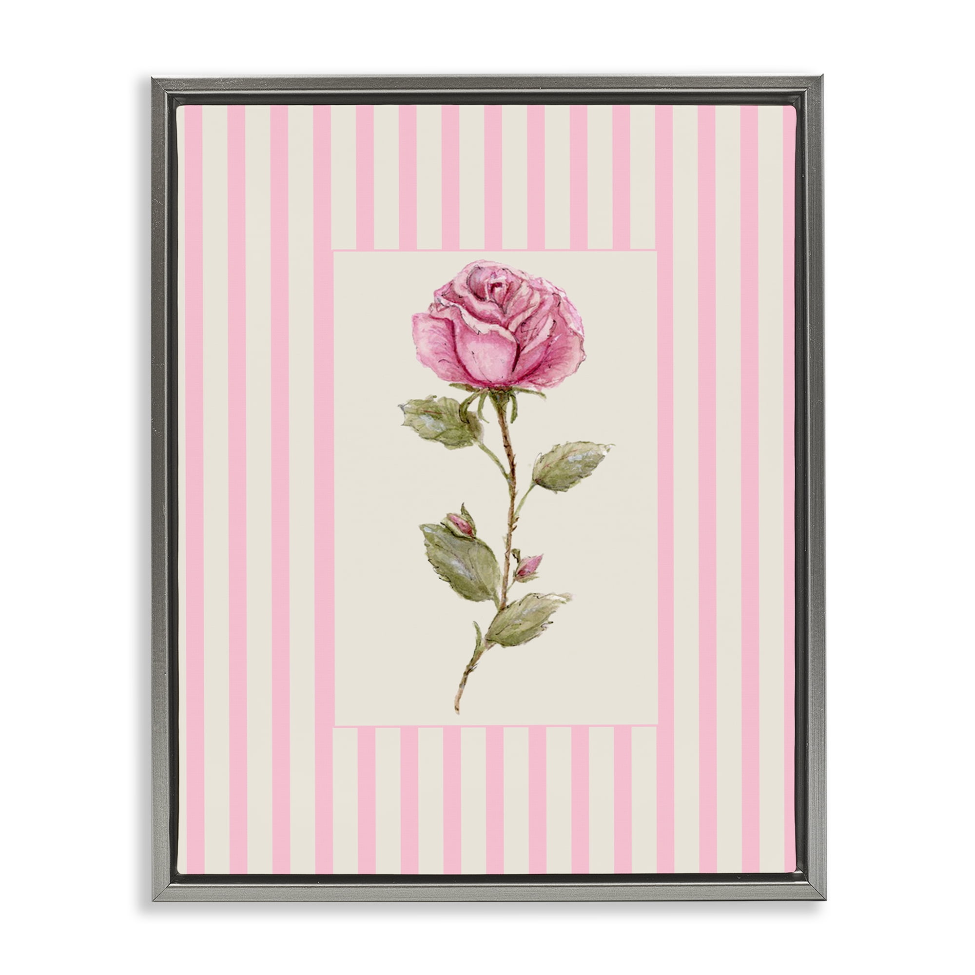 Pink Stripe Rose Gray Framed Floater Canvas Wall Art, design by Lisa Wehmeyer