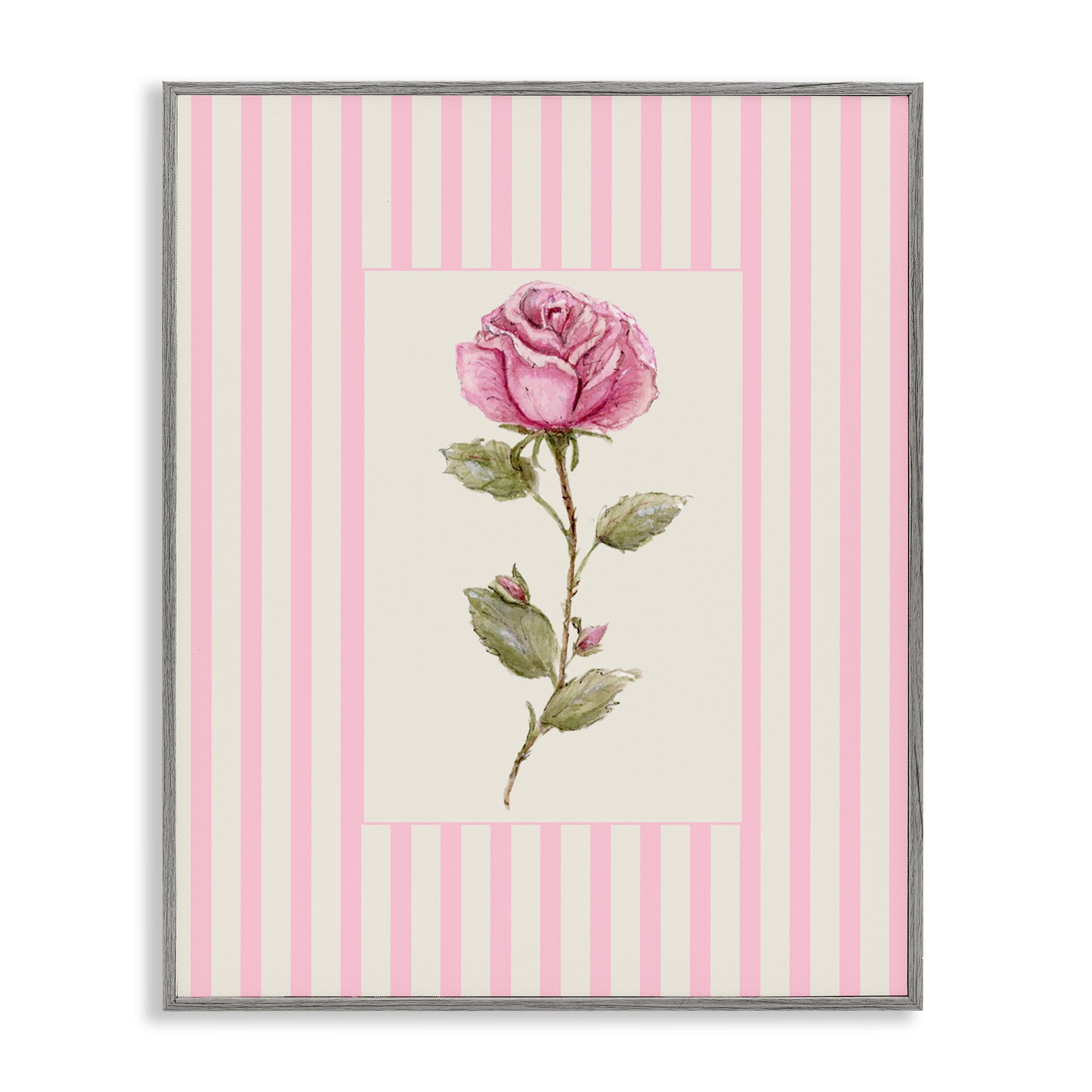 Pink Stripe Rose Gray Framed Giclee Art, design by Lisa Wehmeyer