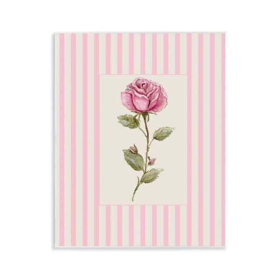 Pink Stripe Rose Wall Plaque Art, design by Lisa Wehmeyer