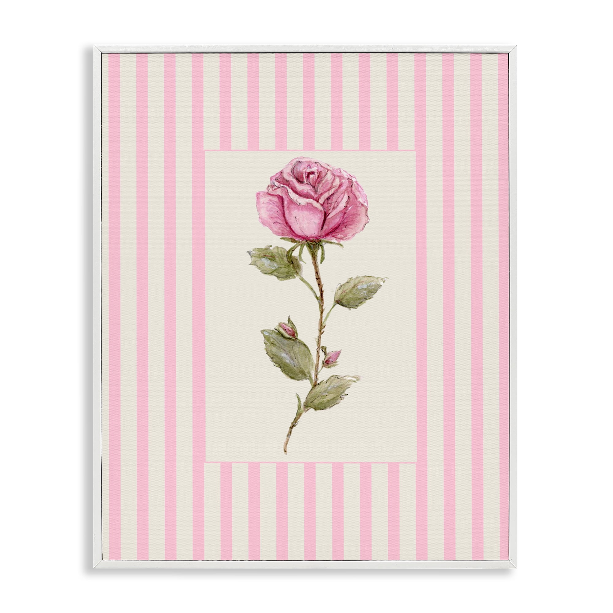 Pink Stripe Rose White Framed Giclee Art, design by Lisa Wehmeyer