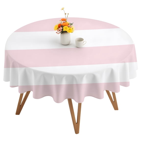Pink Stripe Round Tablecloth 54 inches Modern Minimalist Geometric Wide Horizontal Lines Waterproof Oil-Proof Table Cloth Round Table Cover for Holiday Party Picnic Dinner Decor Indoor Outdoor Use
