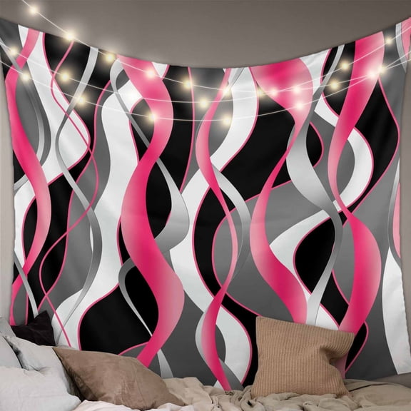 Pink Stripe Small Tapestry for Bedroom Wall Hanging Tapestry,Gradient Grey Moire Geometric Modern Abstract Ceiling Backdrop Tapestries Poster Blanket Wall Decor for Teens Room Living Room 23" x 28"
