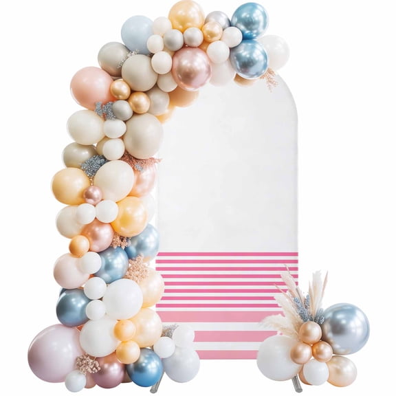 Pink Striped Arch Backdrop Cover 5Ft, Wedding Arch Covers Stretchy Backdrop, Modern Farmhouse Stripes Fitted 2 Sided Arched Photo Background for Birthday Party Decorations