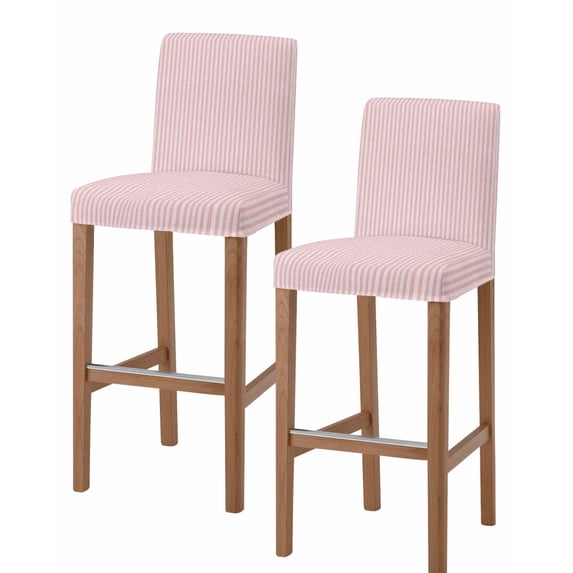Pink Striped Bar Stool Covers Set of 2, Modern Simple Farmhouse Beige Vintage Stretch Washable Bar Chair Covers with Backs, Removable Pub Counter Height Chair Cover for Kitchen Dining Room Cafe