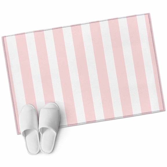 Pink Striped Bathroom Mat 2x3 FT, Non Slip Small Kitchen Mat, Modern Farmhouse Pink White Stripes Washable Soft Backed Front Door Throw Rug Non-Shedding Indoor Outdoor Doormat for Entryway Sink