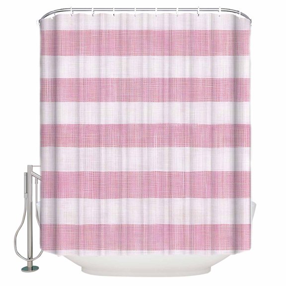 Pink Striped Bathroom Shower Curtains with 12 Hooks Polyester Waterproof Shower Curtain for Stalls and Bathtubs Farmhouse Vintage Stripes Decorative Bathroom Privacy Curtain 66x72 Inches