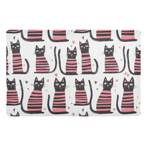 Pink Striped Cat Floor Door Mat Outdoor Indoor for Home Entrance Welcome Mats 32"x20"