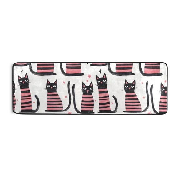 Pink Striped Cat Runner Rug for Hallways Kitchen Non Slip 2'x 6' Washable Hall Carpet for Bedroom Entryway Laundry Room