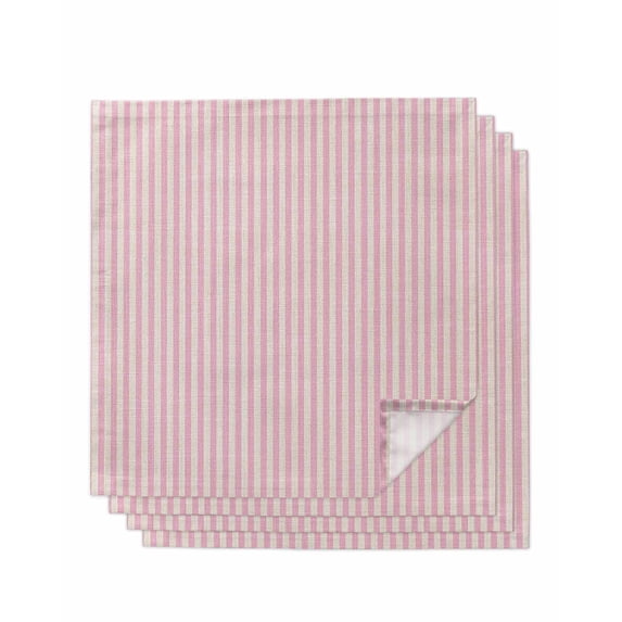 Pink Striped Cloth Napkins Set of 4 Reusable Dinner Napkins, Modern Simple Farmhouse Beige Vintage Cocktail Napkin Washable Table Napkins for Wedding/Holiday Party/Baby Shower 20"x20"
