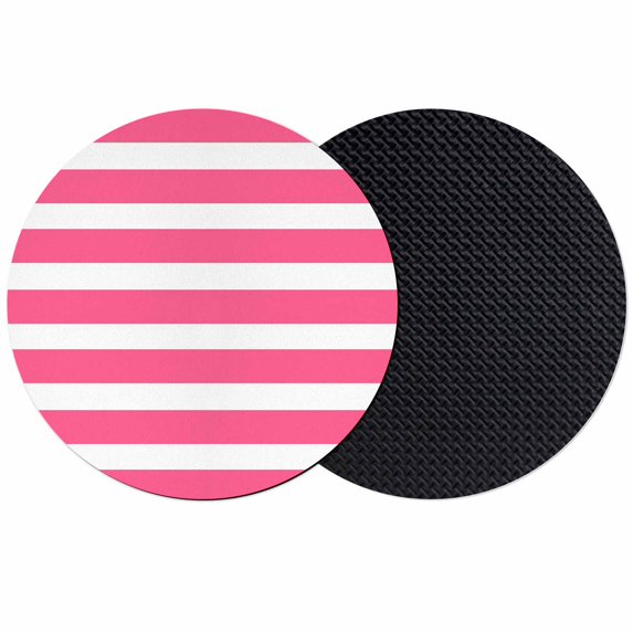 Pink Striped Coasters Set of 2, Modern Simple Monochrome Geometric White Absorbent Coasters for Drinks, Coaster for Bar Office Dining Coffee Table Accessories Decor, Non Slip Round Desk Coaster