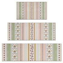 Pink Striped Floral Boho Pattern Kitchen Rugs Sets Of 3,Kitchen Runner Rugs Non Skid Washable,Decorative Kitchen Floor Mats for Kitchen,Sink,Laundry,17"x30"  17"x47"   17"x59"