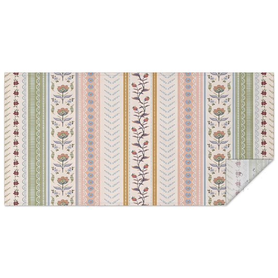 Pink Striped Floral Boho Pattern Rectangle Tablecloth 60"x120",Waterproof Polyester Rectangle Table Cloth, Wipeable Spillproof Polyester Tablecloth for Dining, Camping, Indoor and Outdoor