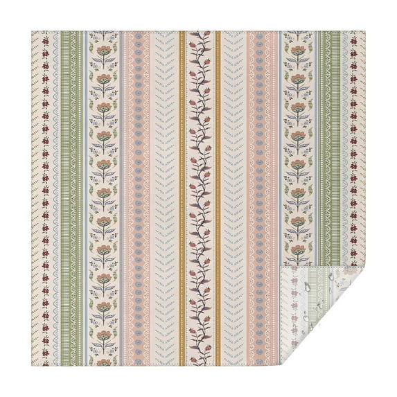 Pink Striped Floral Boho Pattern Square Tablecloth,Waterproof Square Table Cover,Wipeable Spillproof Washable Table Cover for Home Kitchen Party Decor 42"X42"(107x107cm)