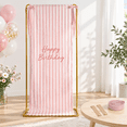 Pink Striped Happy Birthday Sign Stand with Linen Ribbon for Party ...