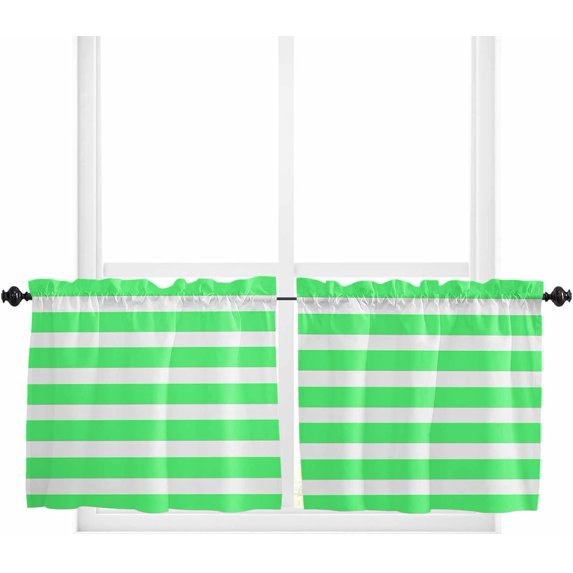 Pink Striped Kitchen Curtain 36 Inch Length Small Short Cafe Tiers Curtains Drape, Modern Simple Monochrome Geometric White Window Treatment Rod Pocket Drapery Panels Curtains, 27.5x36