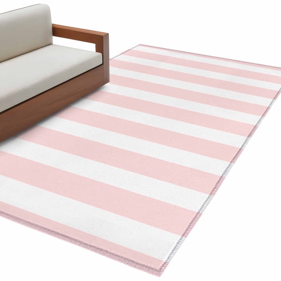 Pink Striped Large Area Rugs for Bedroom Living Room, Soft Non Slip Carpet Bedside Rug, Modern Farmhouse Pink White Stripes Rectangular Floor Cover Kitchen Accent Rug 3'x5' for Dining Room/Office