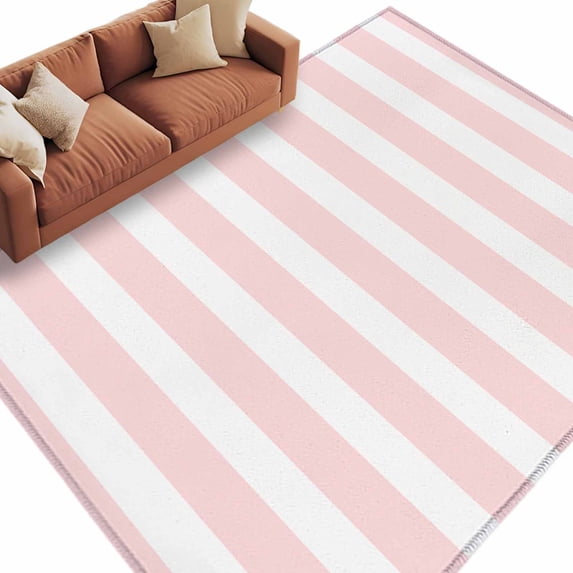 Pink Striped Large Area Rugs for Bedroom Living Room, Soft Non Slip Carpet Bedside Rug, Modern Farmhouse Pink White Stripes Rectangular Floor Cover Kitchen Accent Rug 5'x8' for Dining Room/Office