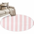 thumbnail image 1 of Pink Striped Large Area Rugs for Bedroom Living Room, Soft Non Slip Carpet Bedside Rug, Modern Farmhouse Pink White Stripes Round Floor Cover Kitchen Accent Rug 3.3' for Dining Room/Office, 1 of 9