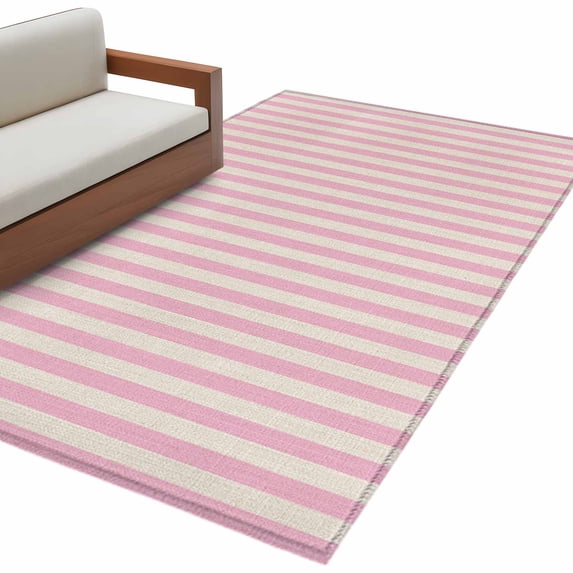 Pink Striped Large Area Rugs for Bedroom Living Room, Soft Non Slip Carpet Bedside Rug, Modern Simple Farmhouse Beige Vintage Rectangular Floor Cover Kitchen Accent Rug 4'x6' for Dining Room/Office