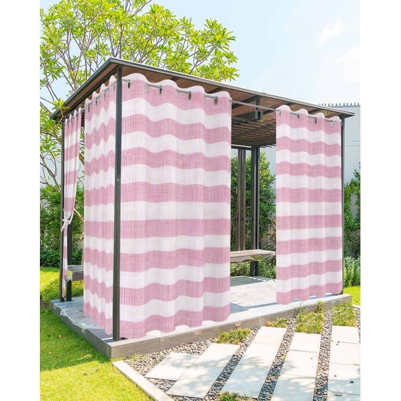 Pink Striped Outdoor Curtains for Patio, Farmhouse Vintage Stripes Privacy Drapes Grommet Waterproof Outside Curtains for Porch/Cabana/Balcony 54"x 84", 1 Panel