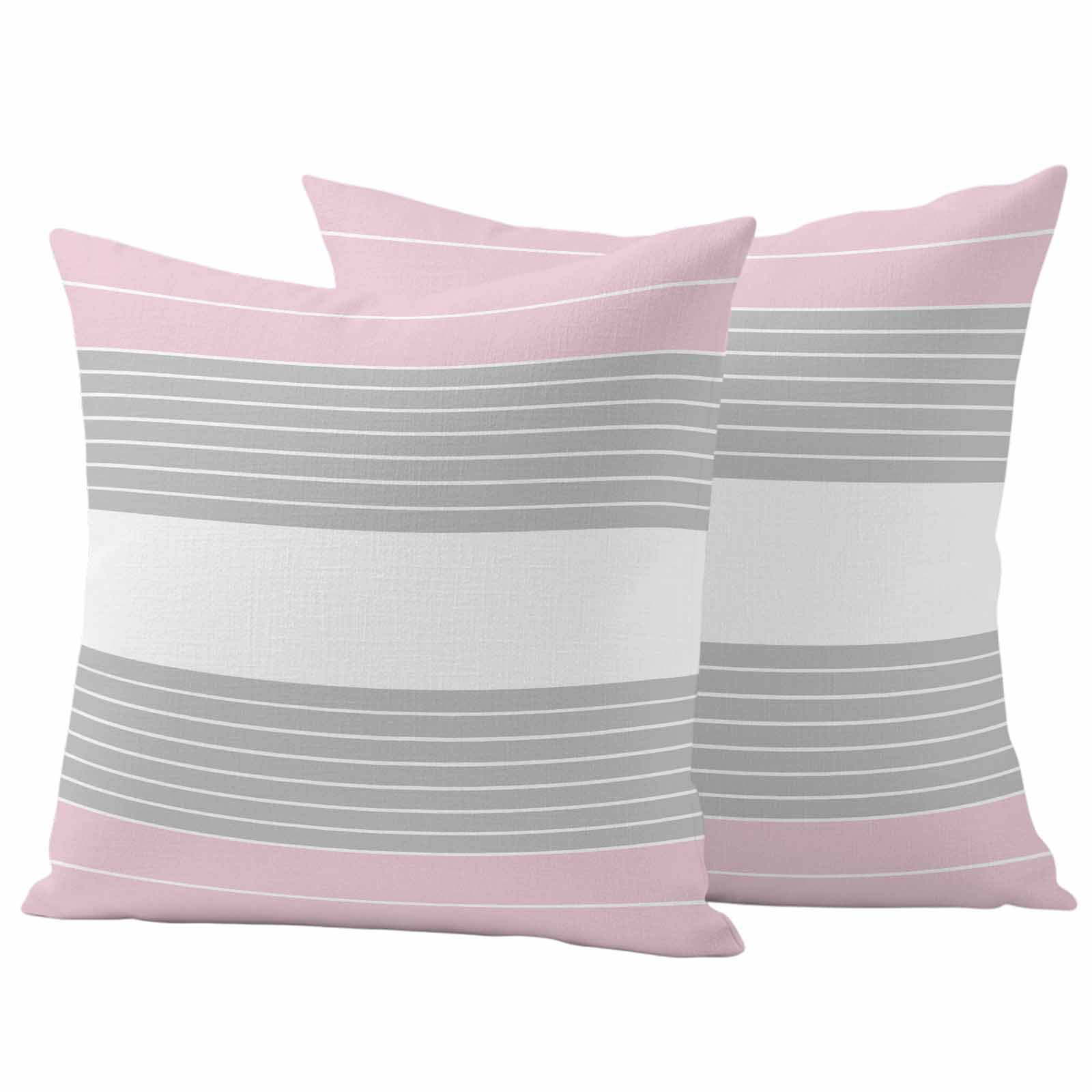 Pink Striped Outdoor Waterproof Pillow Covers, Multicolor Grey White Horizontal Stripes Decorative Square Throw Pillowcase Sofa Cushion Sham for Patio/Couch/Chair, 20"x20" 2 Pack