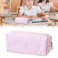 thumbnail image 1 of Pink Striped Pencil Case Large Capacity Pen Pouch, Aesthetic Stationery Bag with Zipper Closure, Multifunctional Organizer for Office Travel, 1 of 8