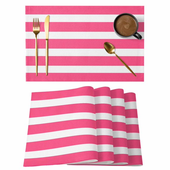 Pink Striped Placemats Set of 4 Modern Simple Monochrome Geometric White Place Mats Indoor Wipeable Table Mats Washable Cloth Dining Table Placemats for Kitchen Holiday Party Home Decor 13x19 Inch
