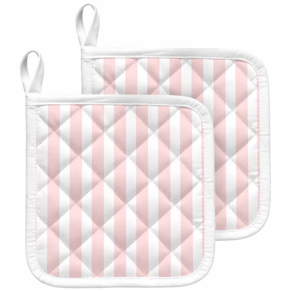 Pink Striped Pot Holders for Kitchen Heatproof Potholder, 2 Pack Modern Farmhouse Pink White Stripes Hot Pads Multipurpose Oven Pads Cloth Potholders Trivet for Cooking and Baking
