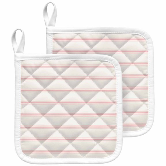 Pink Striped Pot Holders for Kitchen Heatproof Potholder, 2 Pack Rustic Pink Stripe Modern Art Beige Hot Pads Multipurpose Oven Pads Cloth Potholders Trivet for Cooking and Baking