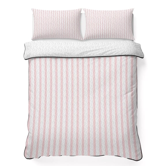 Pink Striped Queen Quilt Bedding Set, Modern Stripes Farmhouse Rustic Simple Lightweight Comforter with 2 Pillow Shams Bedroom Bedspread Set Home Decor for All Seasons