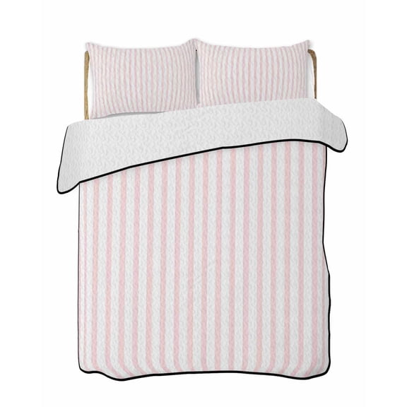 Pink Striped Quilts Bedding Set Queen Size Modern Stripes Farmhouse Rustic Simple Lightweight Quilted Bedspread 3 Piece Bed Quilt with 2 Pillow Shams All Season for Bedroom 78" x 90"