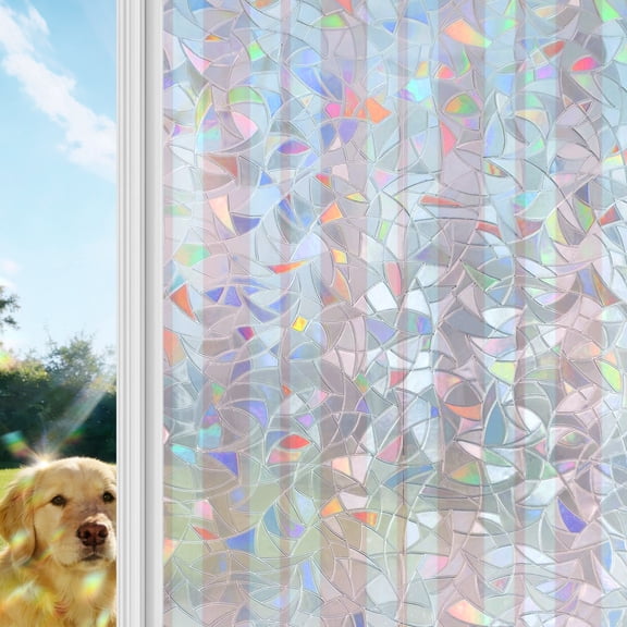 Pink Striped Rainbow Window Privacy Film, Modern Stripes Farmhouse Rustic Country Stained Glass Window Film, Sun Blocking Glass Clings Static Cling Non Adhesive Door Stickers 17.7 x 39.3 Inches