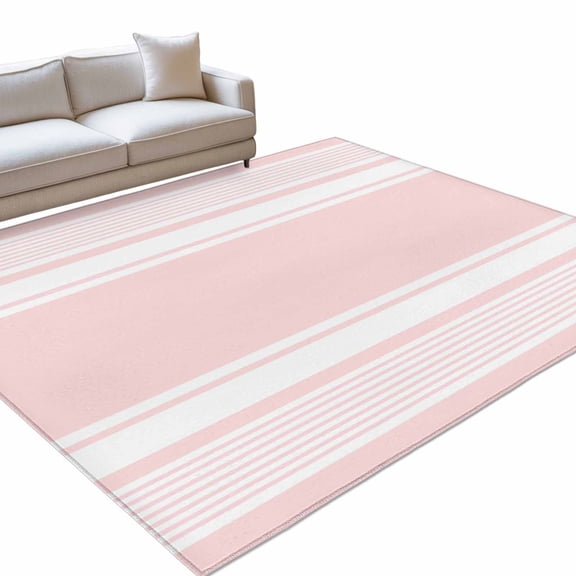 Pink Striped Rectangle Rug 5'x7' Modern Classic Stripe Rustic Country Farmhouse Washable Area Rugs for Living Room Bedroom Entryway Non Slip Entrance Door Mat Indoor Floor Carpet