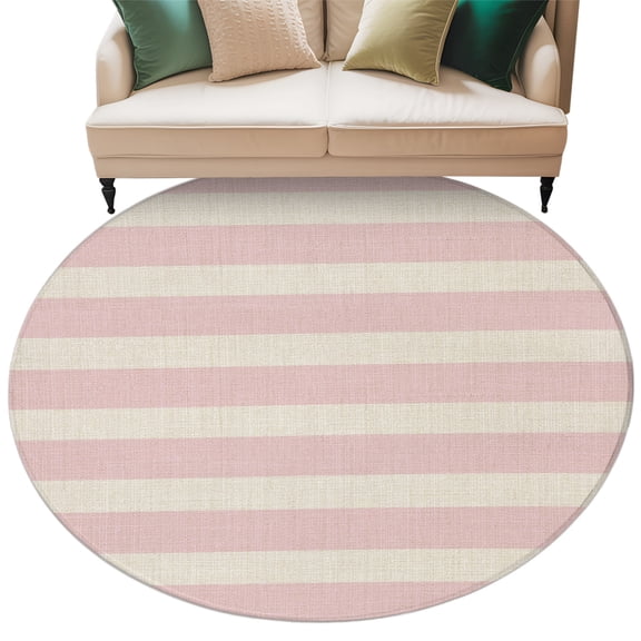 Pink Striped Round Rug 6ft Washable Circle Kitchen Rugs Non Slip Retro Minimalism Classic Stripes Lines Large Area Rug Indoor Floor Carpet for Bedroom Living Room Home Office Dining Room Nursery